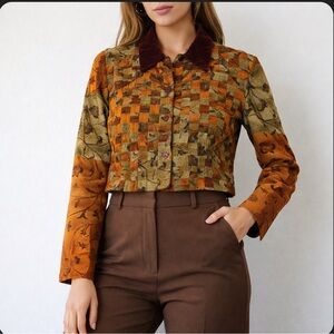 Vintage Karin Stevens Multicolor Patchwork Blazer Sz 8